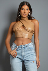 PU Cut Out Halter Tops