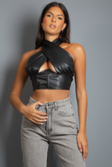 PU Cut Out Halter Tops