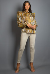 Chiffon Animal Print Frilled Trim Blouse