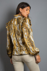 Chiffon Animal Print Frilled Trim Blouse