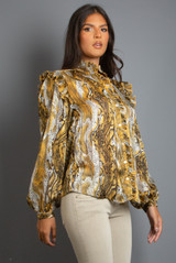 Chiffon Animal Print Frilled Trim Blouse