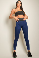 Textured Push Up Gym Leggings With Contrast Waistband