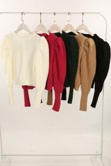 Cable Knit Jumper With Puff Sleeve