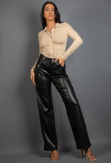 Faux Leather Wide Leg Trouser