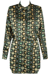 Geometric Print Satin Shirt Dress