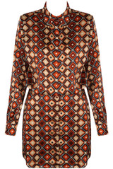 Geometric Print Satin Shirt Dress