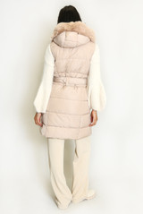 Belted Hooded Gilet With Faux Fur 