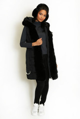 Belted Hooded Gilet With Faux Fur 