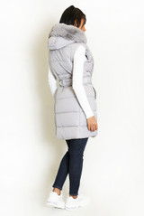 Belted Hooded Gilet With Faux Fur 
