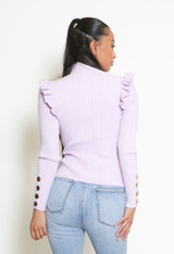 High Neck Frilled Jumper With Button Detail