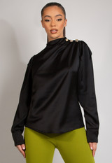 Satin Pleated Blouse With Button Detail