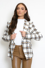 Woven Wide Check Double Breasted Blazer