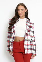 Woven Wide Check Double Breasted Blazer