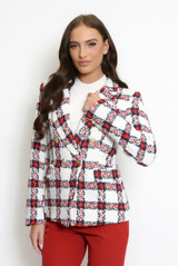 Woven Wide Check Double Breasted Blazer