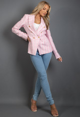 Woven Square Check Double Breasted Blazer