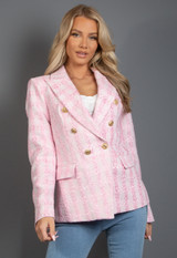 Woven Square Check Double Breasted Blazer