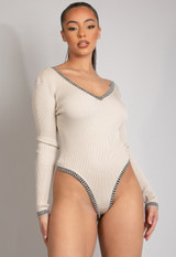 Aztec Trim V Neck Knitted Bodysuit 