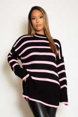 Striped Side Slit Knitted Jumper