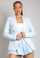 Houndstooth Check Double Breasted Blazer