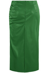 Ruched Side Slit PU Midi Skirt