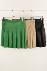 Faux Leather Pleated A-Line Skirt
