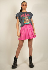 Faux Leather Pleated A-Line Skirt