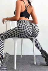 Checkerboard Print High Waist Push Up Leggings