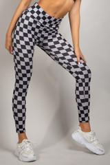 Checkerboard Print High Waist Push Up Leggings