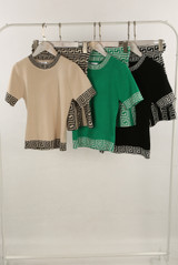 Geo Print Fine Knit Short Sleeve Top And Skirt Set