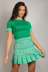 Geo Print Fine Knit Short Sleeve Top And Skirt Set