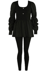 Ruched Sleeve Fine Knit Peplum Top & Trouser Set