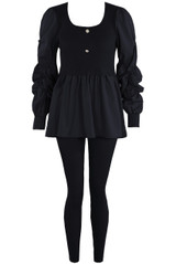 Ruched Sleeve Fine Knit Peplum Top & Trouser Set