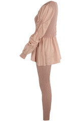 Ruched Sleeve Fine Knit Peplum Top & Trouser Set