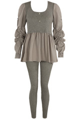 Ruched Sleeve Fine Knit Peplum Top & Trouser Set