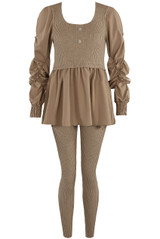 Ruched Sleeve Fine Knit Peplum Top & Trouser Set