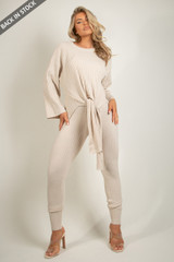 Ribbed Tie Front Jumper & Trouser Set