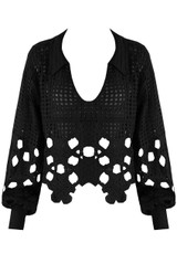 Long Sleeve Crochet Top With Collar