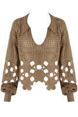 Long Sleeve Crochet Top With Collar