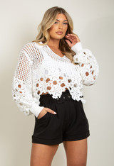 Long Sleeve Crochet Top With Collar