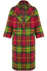 Tartan Print Wool Long Line Coat