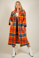 Tartan Print Wool Long Line Coat