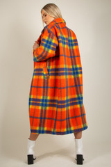 Tartan Print Wool Long Line Coat