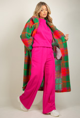 Tartan Print Wool Long Line Coat