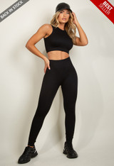 Ribbed Crop Top and Leggings Gym Set