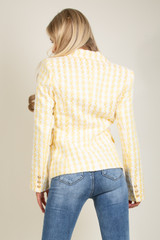  Woven Tweed Golden Button Double Breasted Blazer