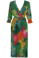 Chiffon Floral Print Pleated Wrap Dress 