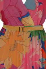 Chiffon Floral Print Pleated Wrap Dress 