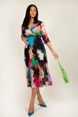 Chiffon Floral Print Pleated Wrap Dress 