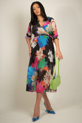 Chiffon Floral Print Pleated Wrap Dress 