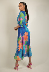 Chiffon Floral Print Pleated Wrap Dress 